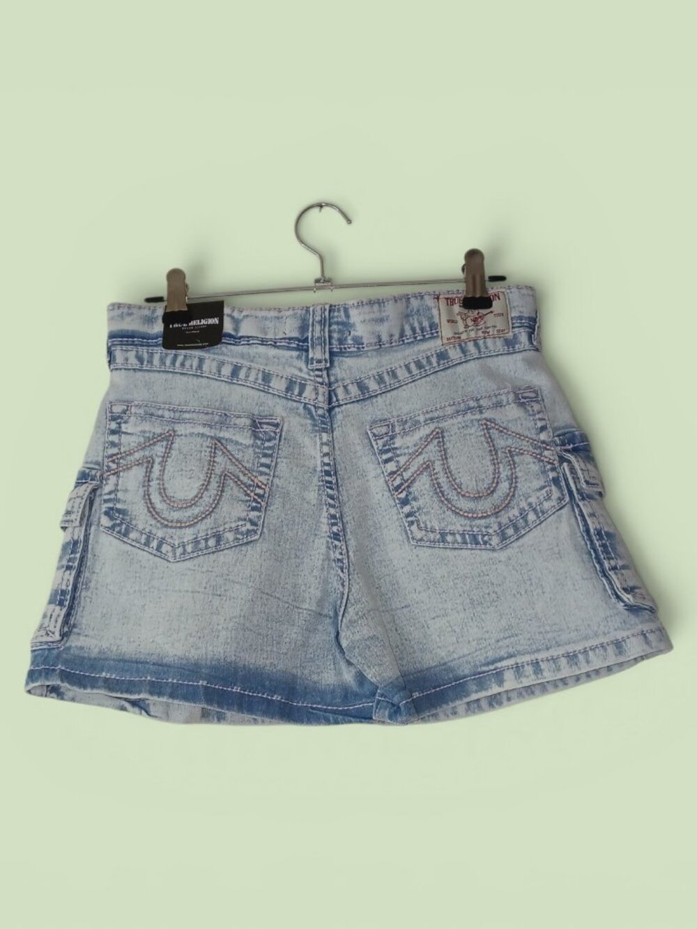 NWT True Religion Girls Denim Skort Size 12 Light Wash Cargo Style - Picture 2 of 3